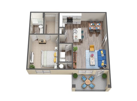 Floor plan for 1 bed, 1 bath, 806 sqft